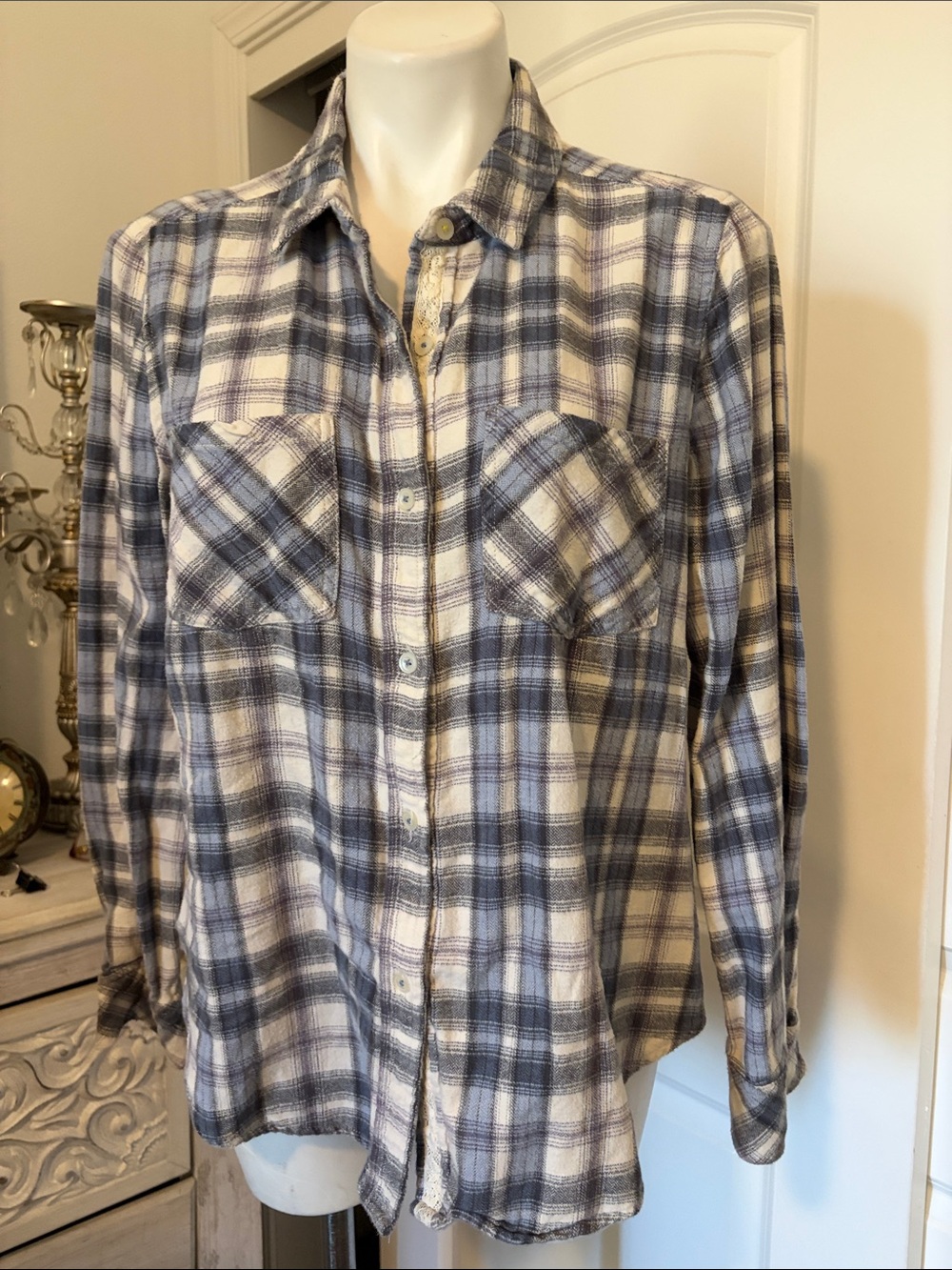 Anthropologie Holding Horses Blue and White Willow Ridge Plaid Button-Down Shirt - Picture 3 of 10